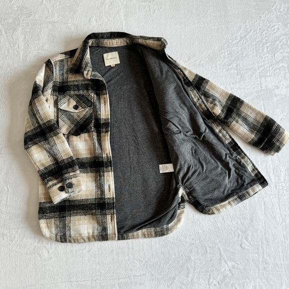 THREAD & SUPPLY Shirt Jacket Shacket S Black Tan Plaid Flannel Chore Pocket - Picture 3 of 15